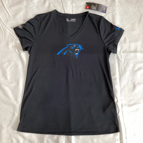 Under Armour Black V-Neck Carolina Panthers Top - NWT - Large - Picture 1 of 13
